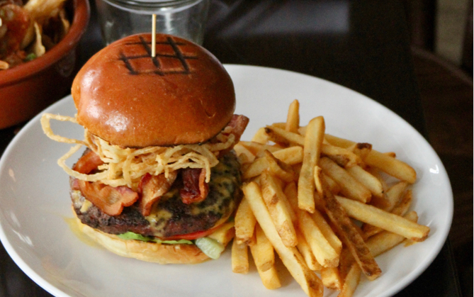 Burger with fries on the plate