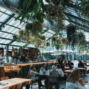 View of the restaurant with plants